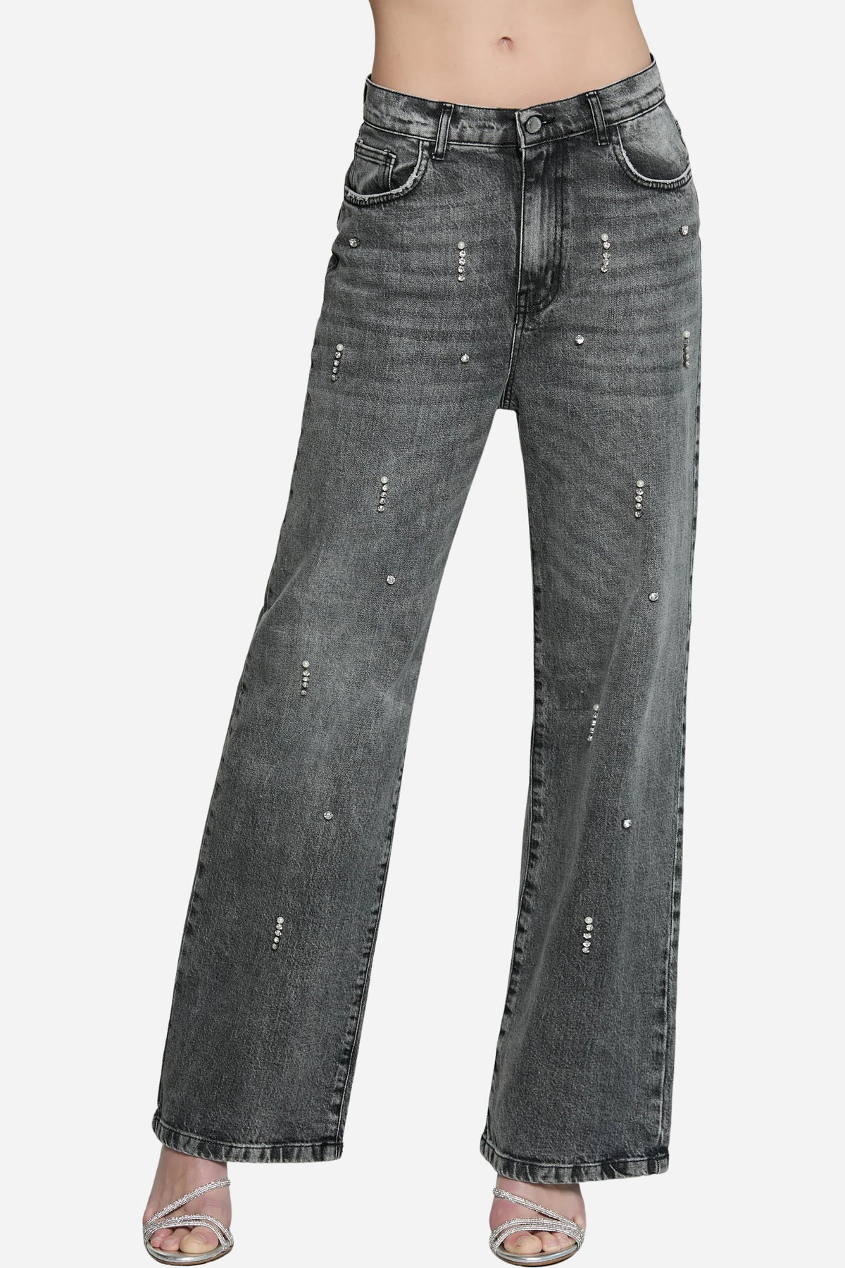 Panta GISELLE_GREY media loose fit con perle