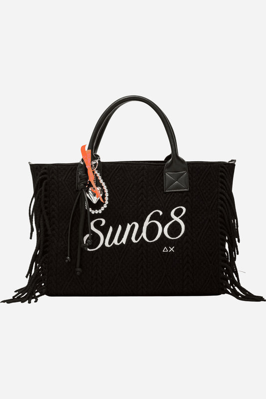 Cali Shopping bag media in maglia con frange