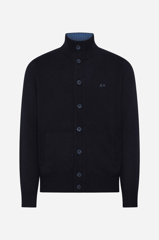 Cardigan Sun68 collo alto lana e cashmere - Navy Blue