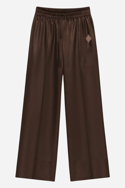 Pantalone Donna in Raso gamba ampia effetto raso - Cioccolato