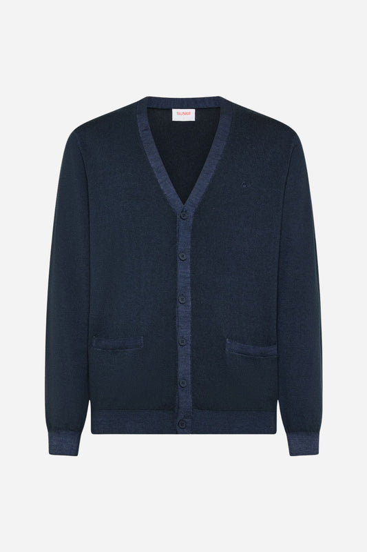 Sun68 Cardigan lana effetto vintage - Navy Blue