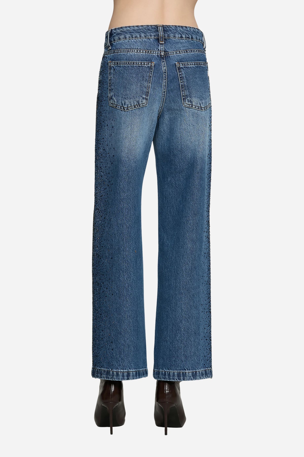 Panta ELLELONG_BLUE vita media straight fit 5 ts con strass