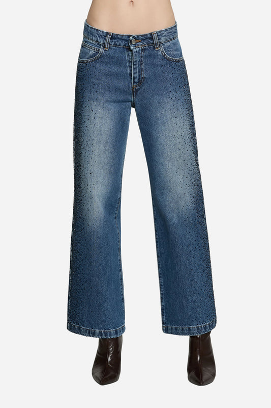 Panta ELLELONG_BLUE vita media straight fit 5 ts con strass