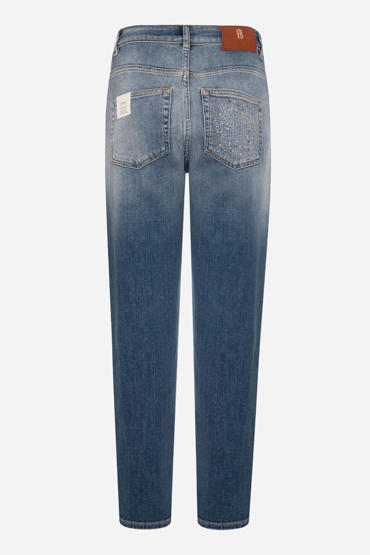 Jeans regular mom fit in denim con lavaggio medio strong