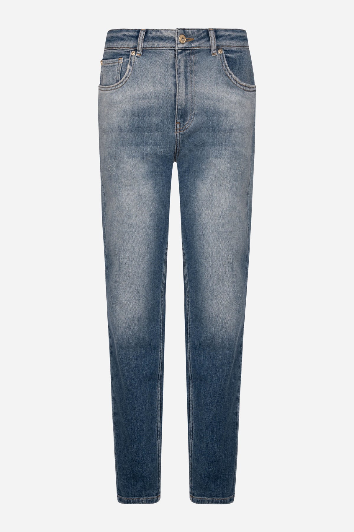 Jeans regular mom fit in denim con lavaggio medio strong
