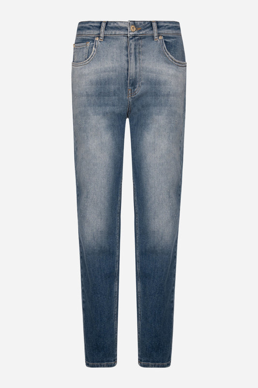 Jeans regular mom fit in denim con lavaggio medio strong