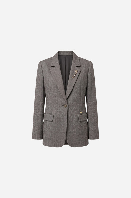 Blazer Markup tessuto spigato bimaterico