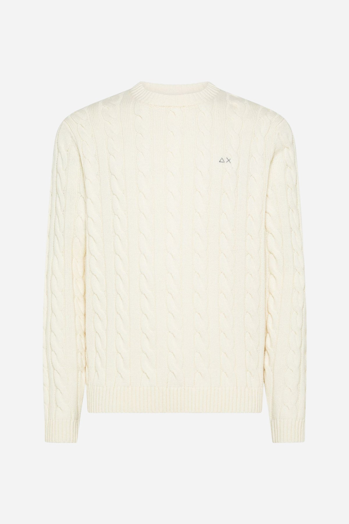 Maglia Sun68 girocollo in lana e cashmere a trecce - Bianco