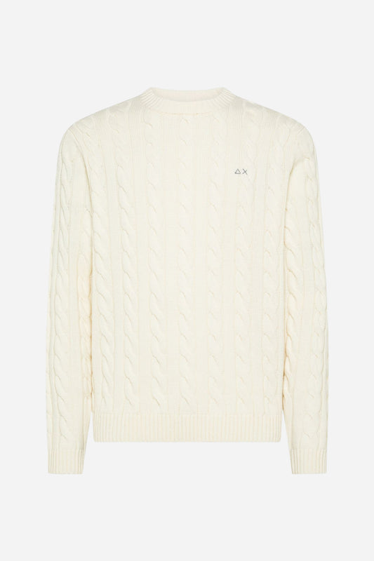Maglia Sun68 girocollo in lana e cashmere a trecce - Bianco