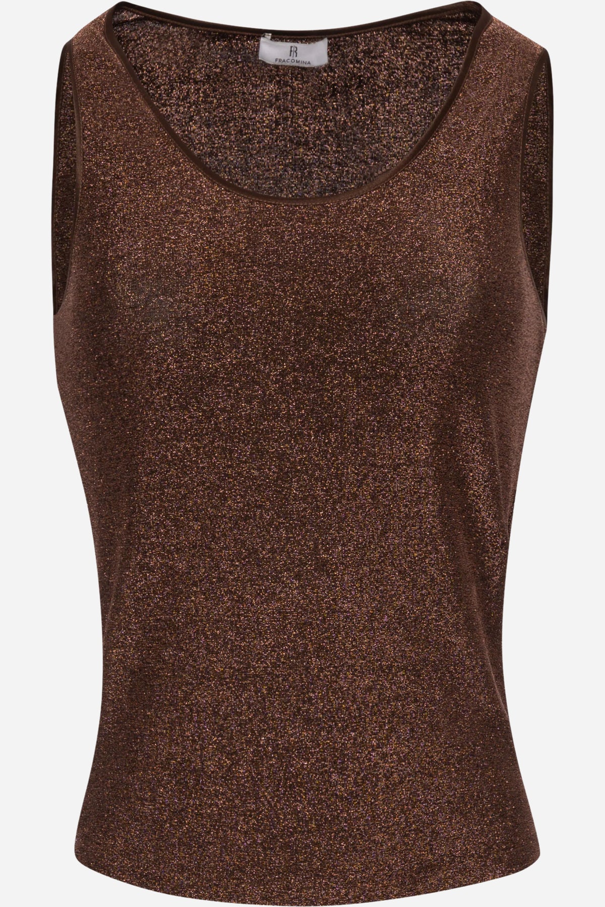 Top slim senza maniche con lurex girocollo