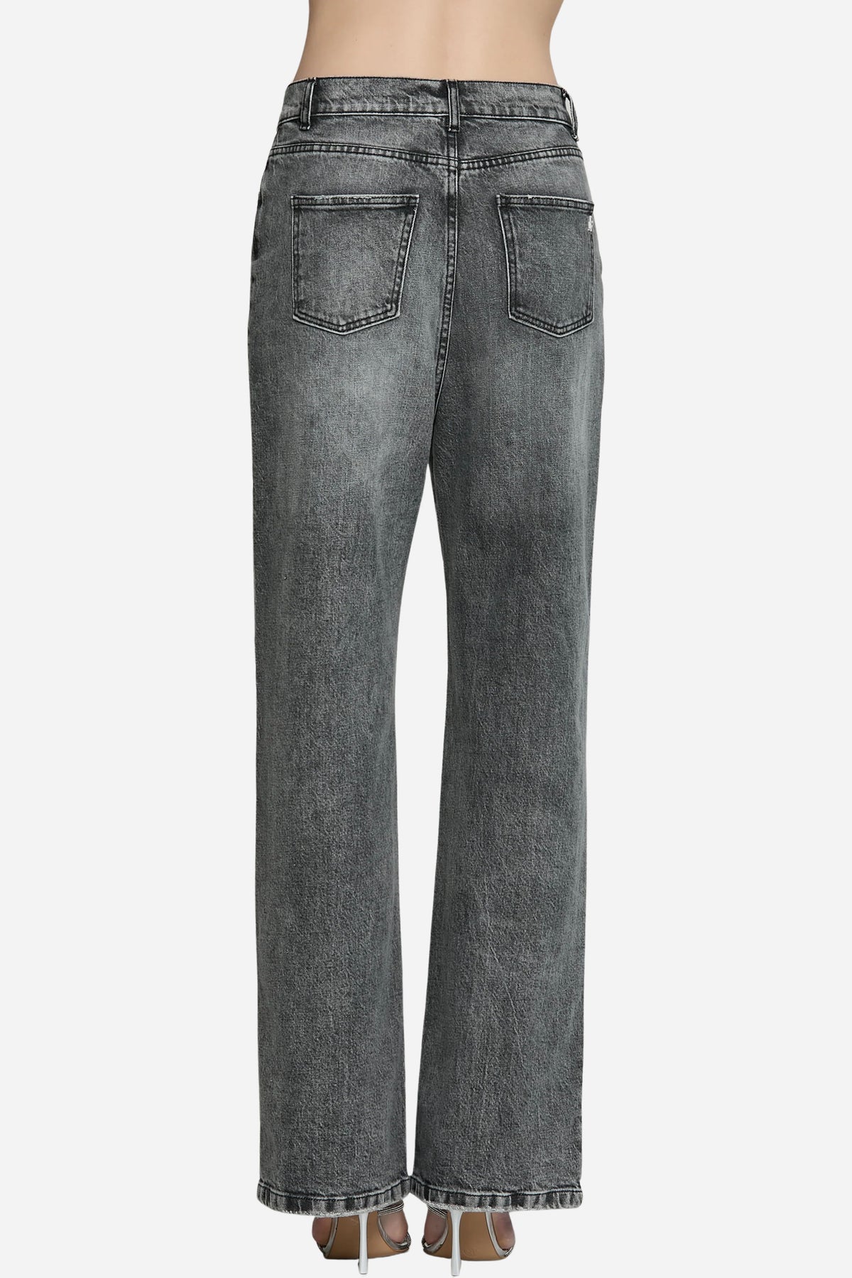 Panta GISELLE_GREY media loose fit con perle