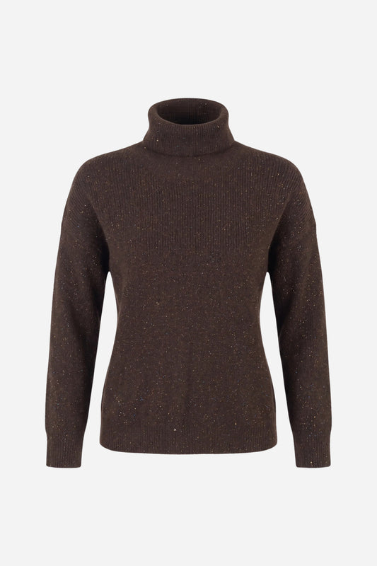 Maglione collo alto dritto a coste con strass
