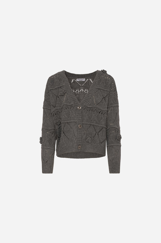 Cardigan regular punto treccia traforato