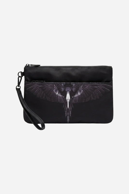 Pochette unisex piccola in nylon tre scomparti - Nero-Viola