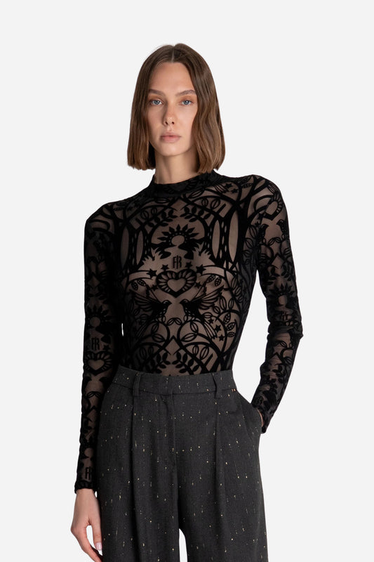 Body Fracomina slim in pizzo collo alto