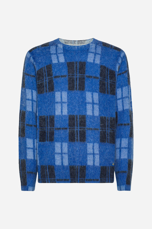 Sun68 Maglia girocollo check in lana e alpaca - Blue