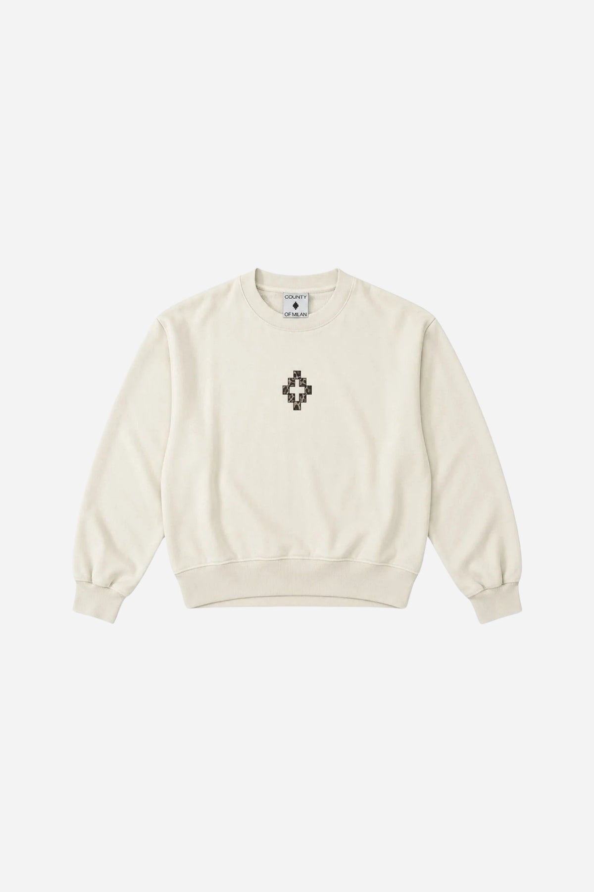 Felpa donna girocollo ricamo geometrico cotone - Bianco