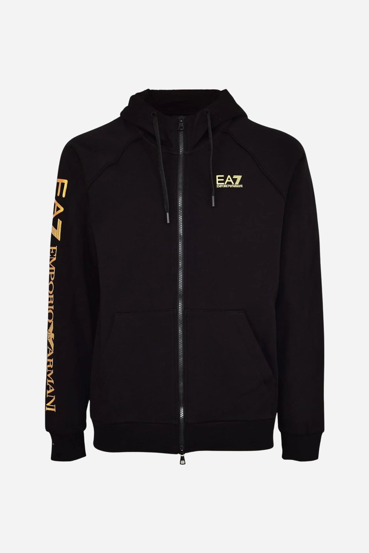 Felpa zip EA7 uomo con cappuccio - Nero-Oro
