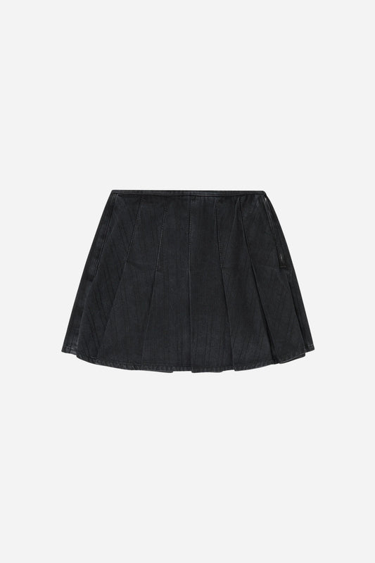 Gonna pantalone plissettata in denim a righe